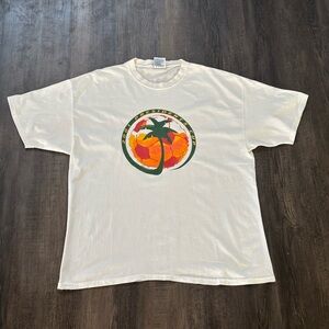 White Graphic Palm Tree Tee with Sunset Circle